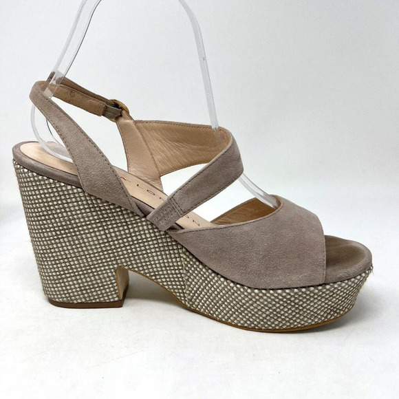 Sacha London Suede Leather Beige Wedge Platform Shoes Sandals Women’s Size 8.5 - Picture 6 of 11